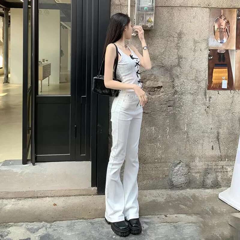 Women's Summer New White Slim Long Elegant Ladies Jeans