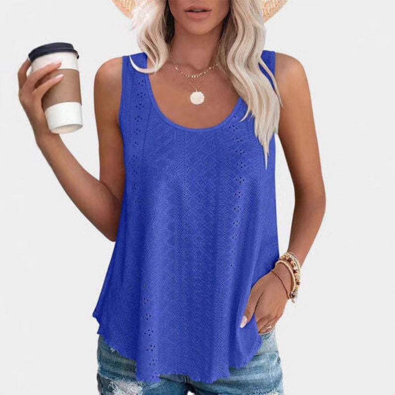 2025 Summer New Product Women's Sleeveless Tank Top U-Shaped Collar Hollow T-Shirt