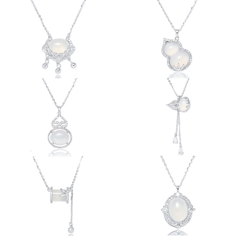 S925 Silver Necklace For Women New Sterling Silver Natural Chalcedony Safe Lock Necklace Retro Zircon National Style Accessory Collarbone Chain