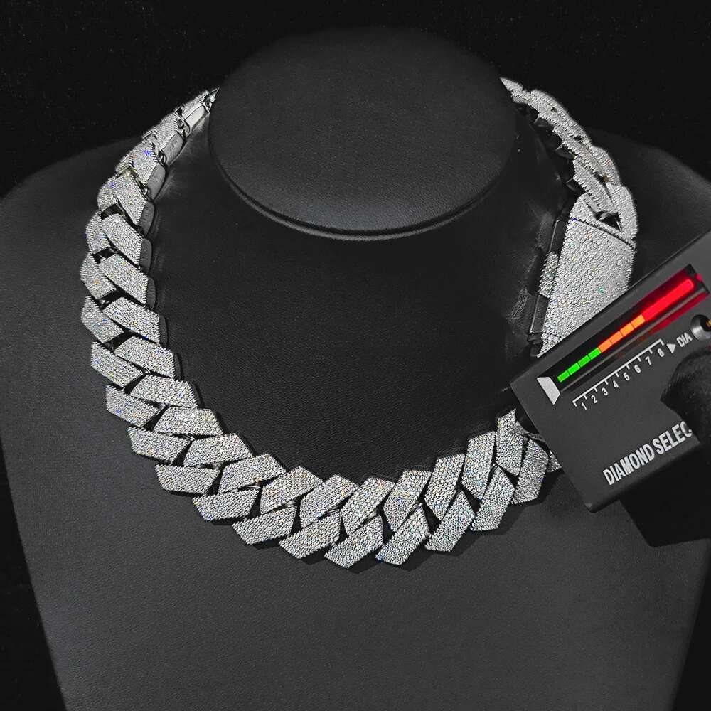 25MM Hip Hop Jewelry Iced Out Sterg Sier VVS Necklace Inlaid 6 Rows Moissanite Dia Miami Cuban k Chain For Men