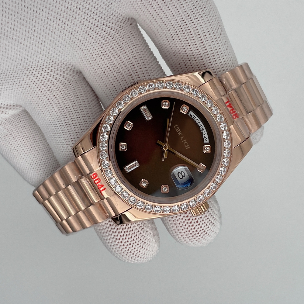 High-end UPGRADED Automatic Mechanical 40mm Mens Watches ST9 Sapphire President Bracelet Day Date Red Dial Men's Wristwatches