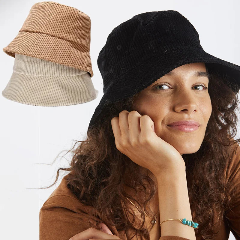 Corduroy Bucket Hat Spring Autumn Solid Color Women Men Fisherman Hats Hip Cap Foldable Bob Panama Fishing Caps 250304