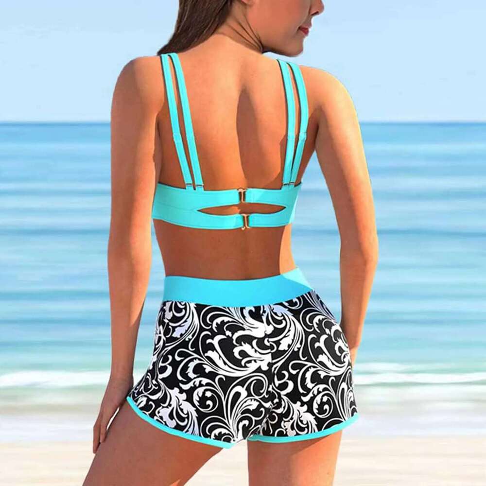 Two piece swimsuit, sexy, split style, high waist, printed, bikini, retro fashion, with bra pad and no steel bra