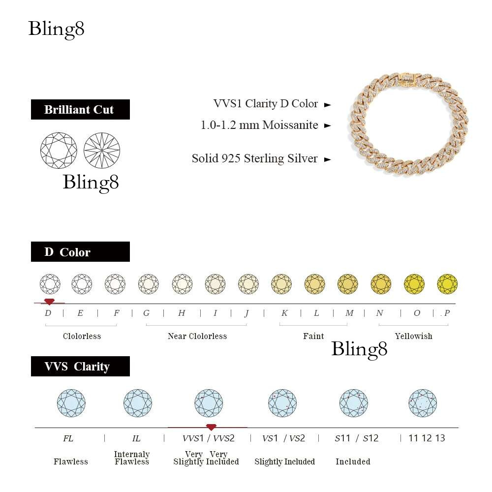 ATTAGEMS S Sier Moissanite Cuba Chain for Man Women Gold Plated Full D VVS1 Color Tennis Bracelets Top Quality Jewelry