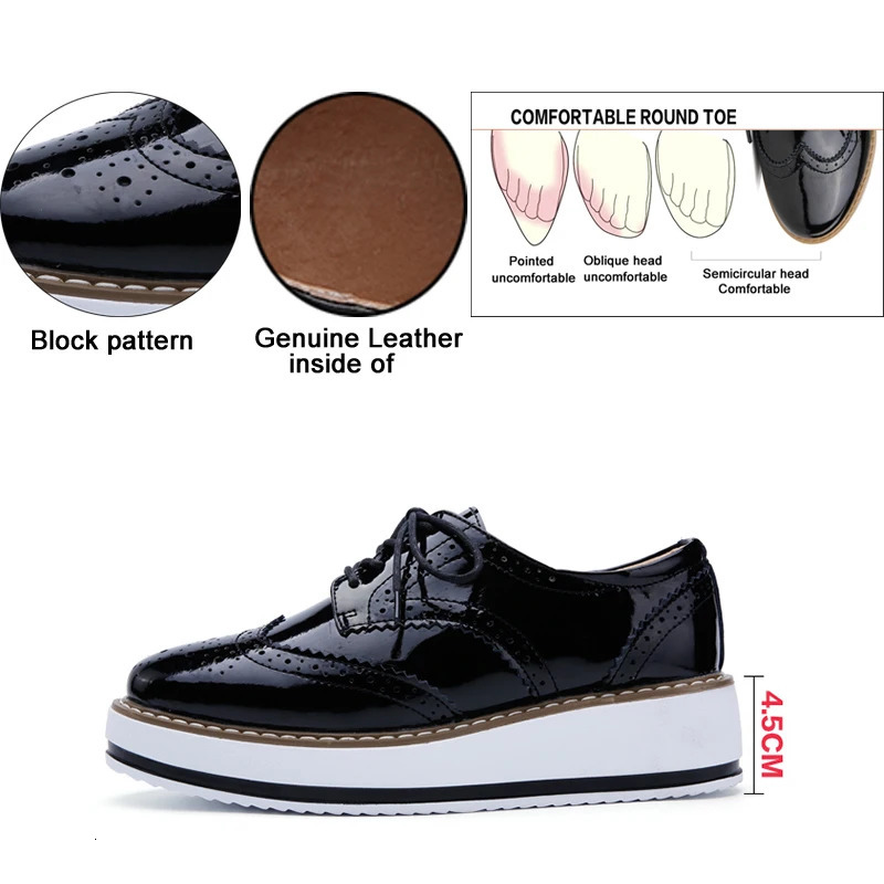 EOFK Spring Autumn Women Derby Platform Flats Brogue Leather Lace up Classic Bullock Footwear Gold Female Oxford Shoes Lady250314