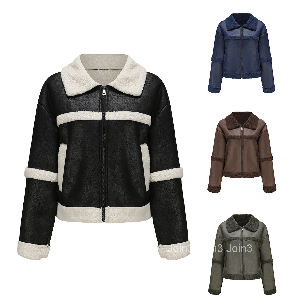 Fashion Autumn/winter New Suede Womens Fashion Warmth Plus Plush Leather Coat Casual Windproof Coat Womens Wear Join3