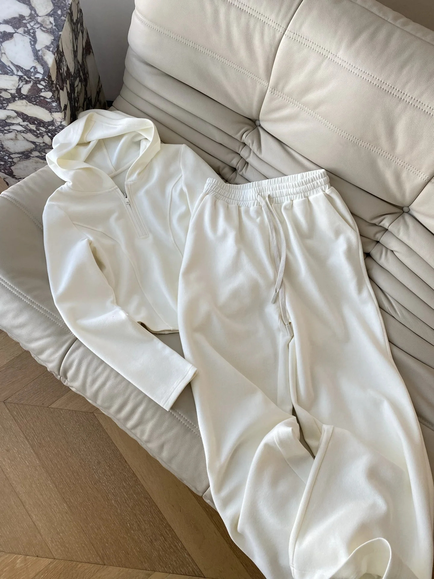 25 SpringSummer Hooded Casual Set Trouser Suits Top Womens Suit Woman Clothes 2 Pieces Pants Elegant Sets Su 250313