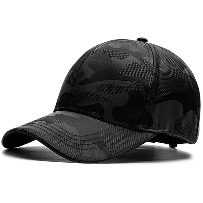 Mens black camouflage big head plus size baseball cap Korean fashion lightweight breathable sun hat 55-60cm 60-65cm 250314