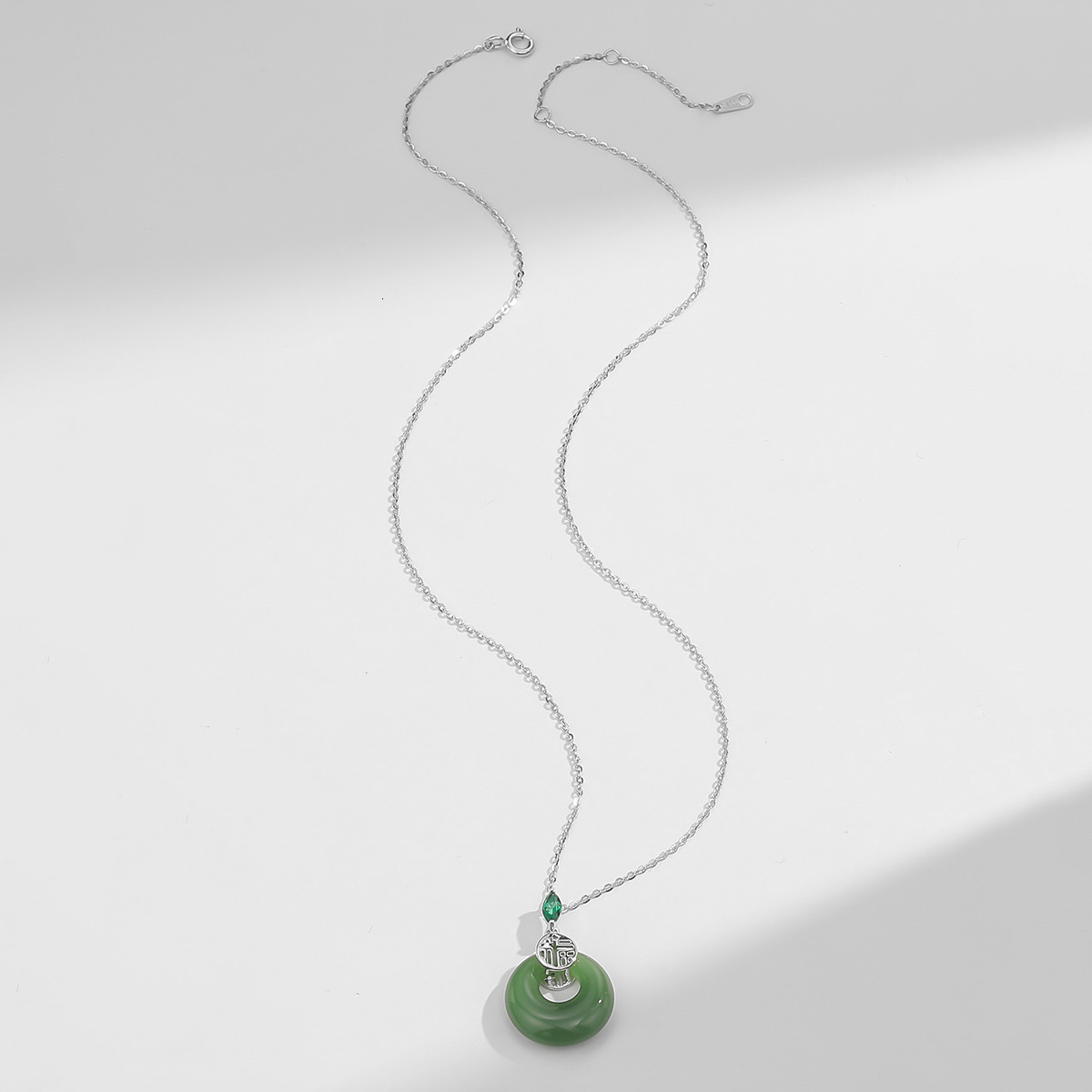 S925 Silver Necklace Women's New Sterling Silver Natural Chalcedony Necklace Vintage Zircon Blessing Character Clavicle Chain Jewelry