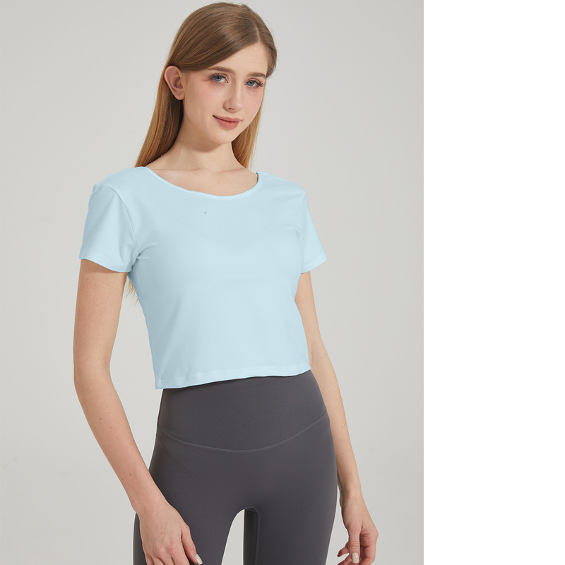 Summer New Round Neck Short Sleeved T-Shirt With High Elasticity, Comfortable Casual Sports, Slim Fit Slimming, Beautiful Back And Fitness