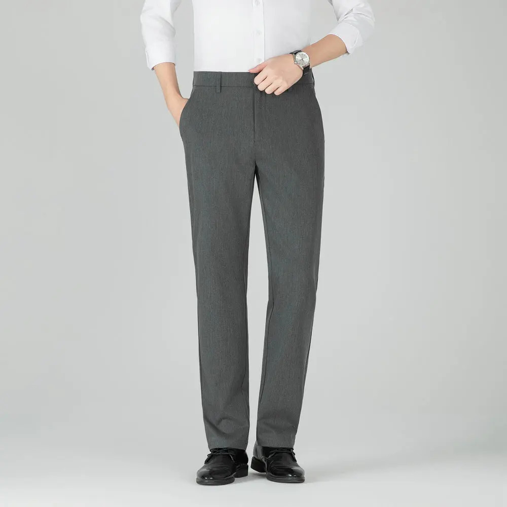 Mens ecofriendly elastic dress pants breathable and lightweight office Trojan horse anti slip waist 6pin hem wrinkle free 250313