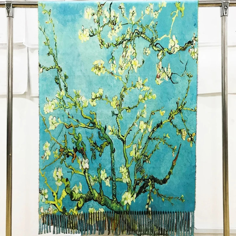French Irises Print cashmere scarf womens Van Gogh oil painting Pashmina Shawl winter Stole Plus size 200cm 250314