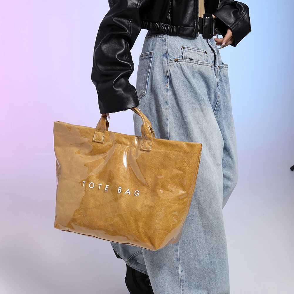 Top Handle Womens Waterproof PVC Shopping Bag Fashion Designer Womens Handbag Large Capacity Travel Simple Handbag Y250315