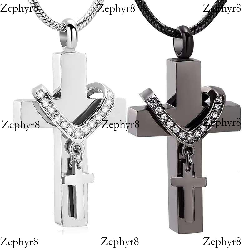 High Quality Cremation Memorial Pet Urn Ashes Jewelry Stainless Steel Double Cross Necklace for Men Women