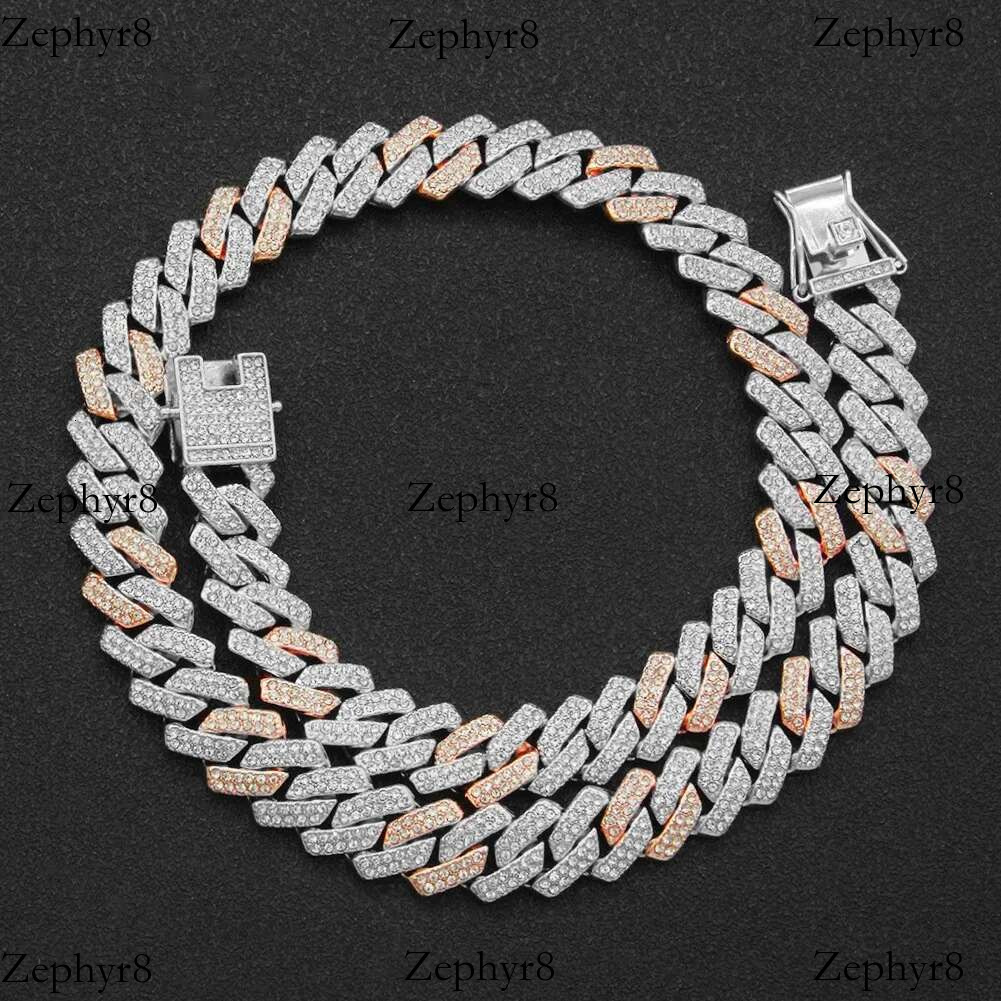Iced Out Square Miami Cuban k Chain Necklace For Men Women Micro Paved CZ Stone Rose Gold Color Hiphop Jewelry 16"