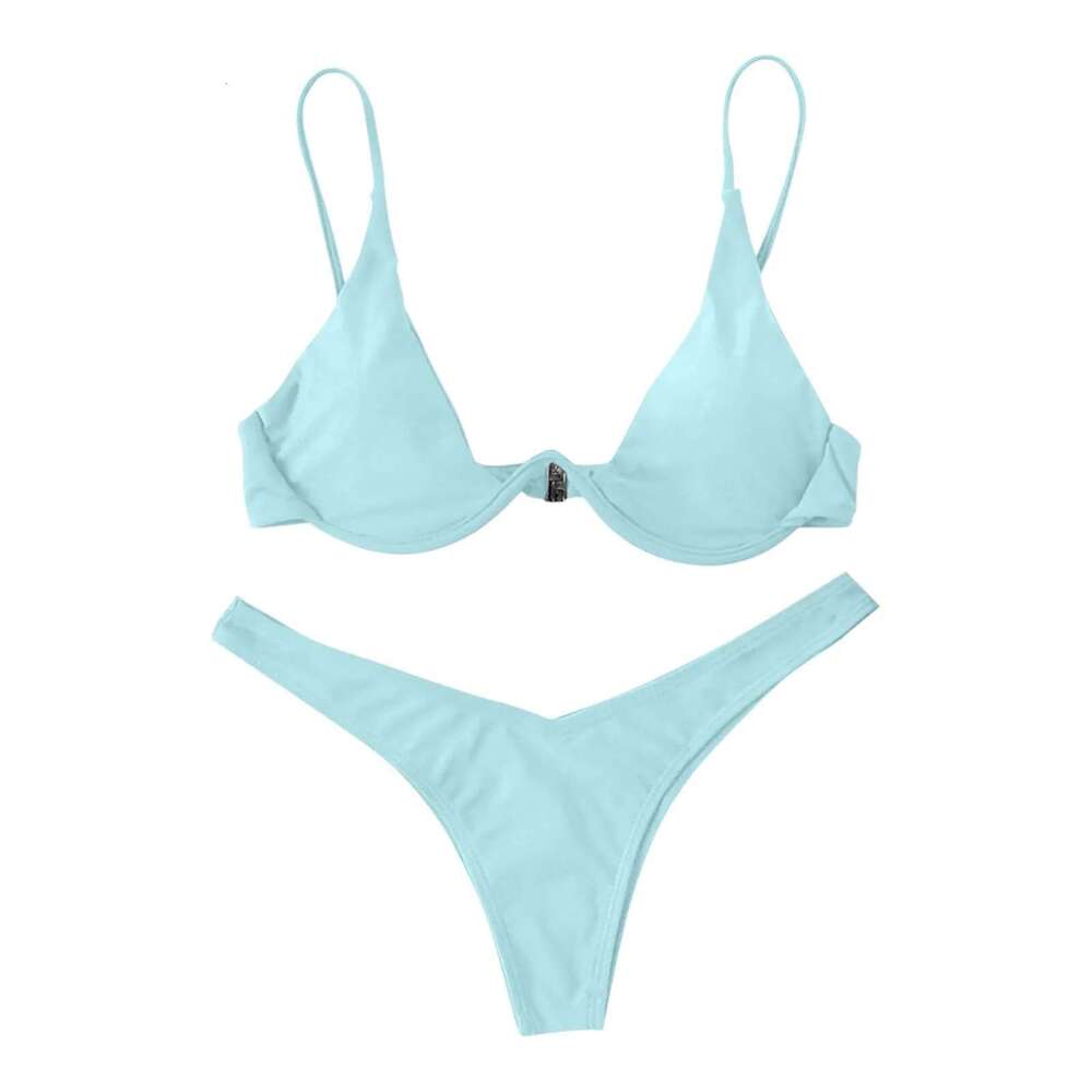 Personalized female sexy style split solid color bikini sswimsuit tie swimsuit 2-piece set soft and comfortable swimsuit