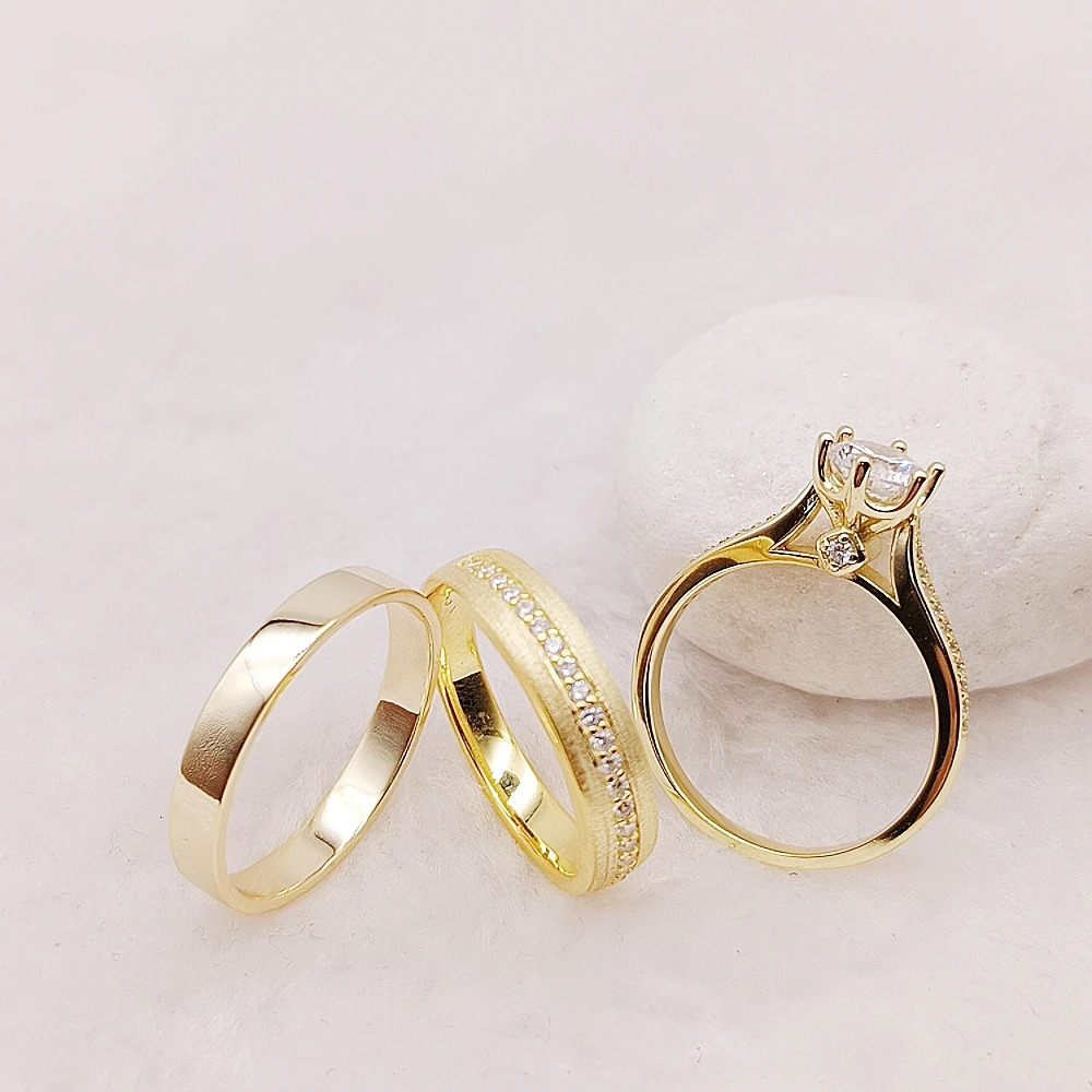 925 sterling silver exquisite jewelry cubic zirconia rhinestone ring suitable for both female and male couples 3-piece bridal set wedding engagement r