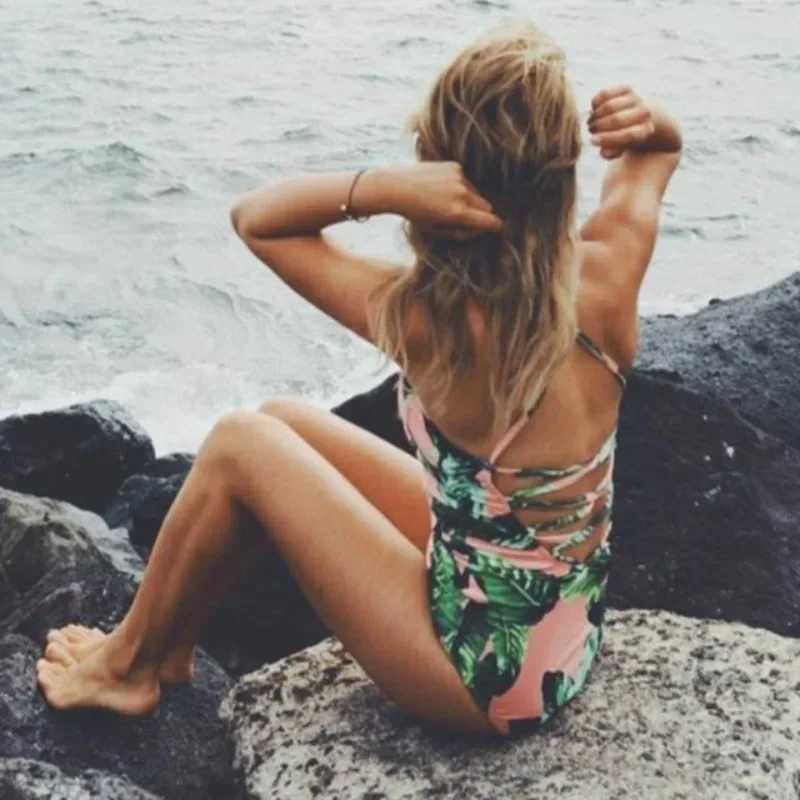 2024 sexy one-piece swimsuit womens af printed hollow belt swimsuit beach wear Banadores Mujer bikini MujerXJ250315