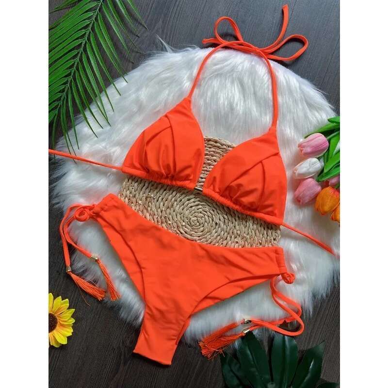 RUOTONSEPT Sexy Solid Color Bandage Bikinis Set Swimwear for Women Two Pieces Triangle Swimwear Brazilian Swimwear Biquinis