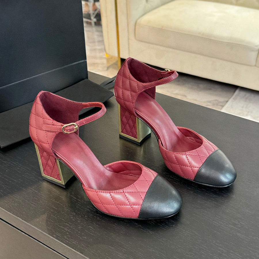 top quality Mary Jane shoes Chunky heels slingback sandals ankle strap High-heels dress shoes pumps leather Luxury designer heeled Evening shoes Office shoes 7.5cm