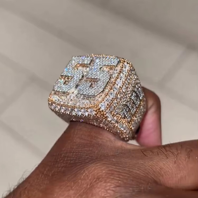 Two Tone Iced Out Moissanite Diamond Ring Hip Hop Fine Jewelry Ring for Men Custom 925 Silver Championship Letter Hand Ring Set