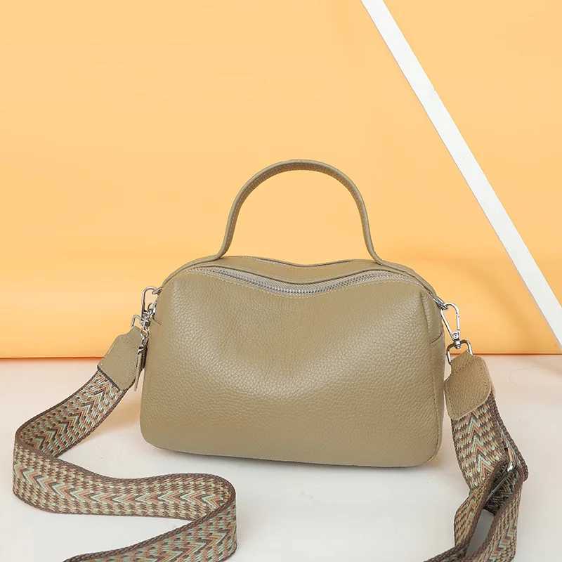 Fashionable and Simple Genuine Leather Womens Handbag Leather Girls Casual 100 Large Capacity Comfortable Wide Shoulder Strap Cross Y250315