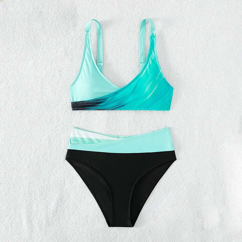 Korean swimsuit, high waisted, two-piece set, fashionable, women's, beach, club, party, 2024