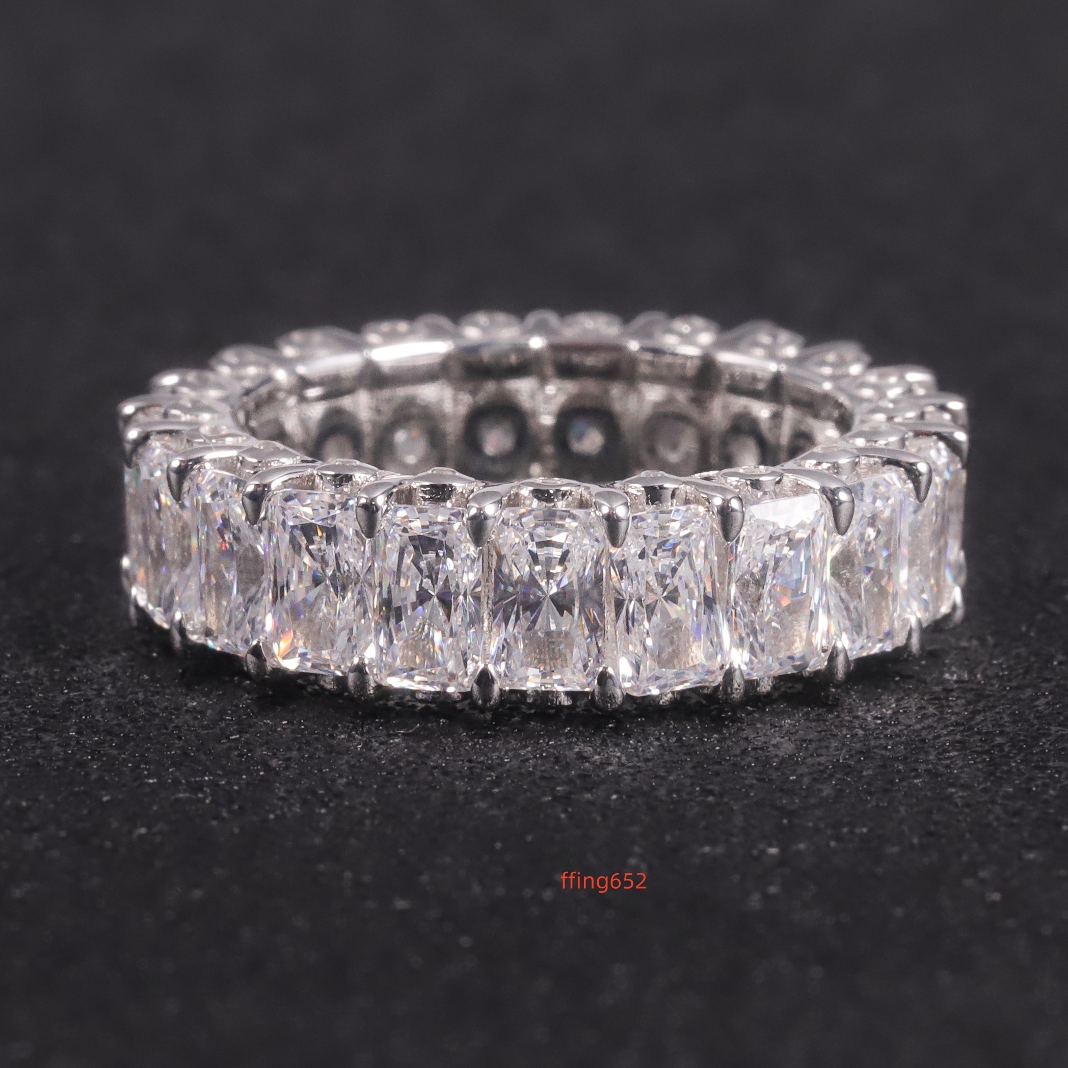 OL1422 Abiding Fine Jewelry Radiant Cut 3x5MM Moissanite Diamond 925 Sterling Silver Engagement Eternity Band Ring
