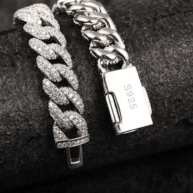S Sterg Sier Moissanite Claw High Quality Cuban k Chain Necklace for Men Hip Hop Bg Ice Out Rapper Jewelry