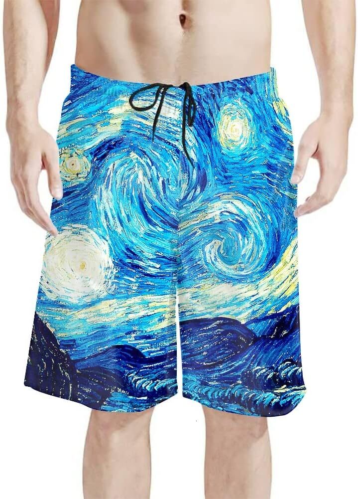 Men's Swim Trunks Quick Dry 3D Print Beach Shorts Swimwear with Pockets