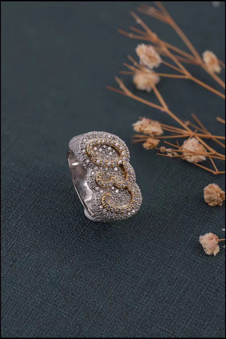 2025 Iced Out Ring Hip Hop Jewelry Diamond 925 Silver Moissanite Ring Round Diamond Ring Birthday Gift for Him