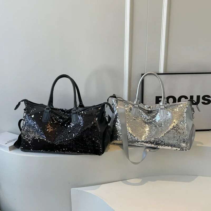 2025 New Large Capacity PU Solid Color High Quality Travel Handbag with Sparkling Zipper Designer Fashion Single Shoulder Multi functional Soft Crossb