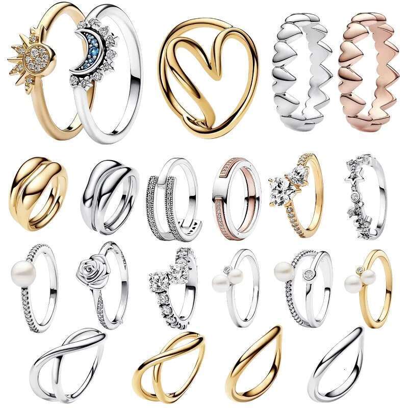 925 Sterling Silver Shimmering Sun Moon Heart Romantic Rose Intersection Ring Women's Wedding Fashion Jewelry Accessories