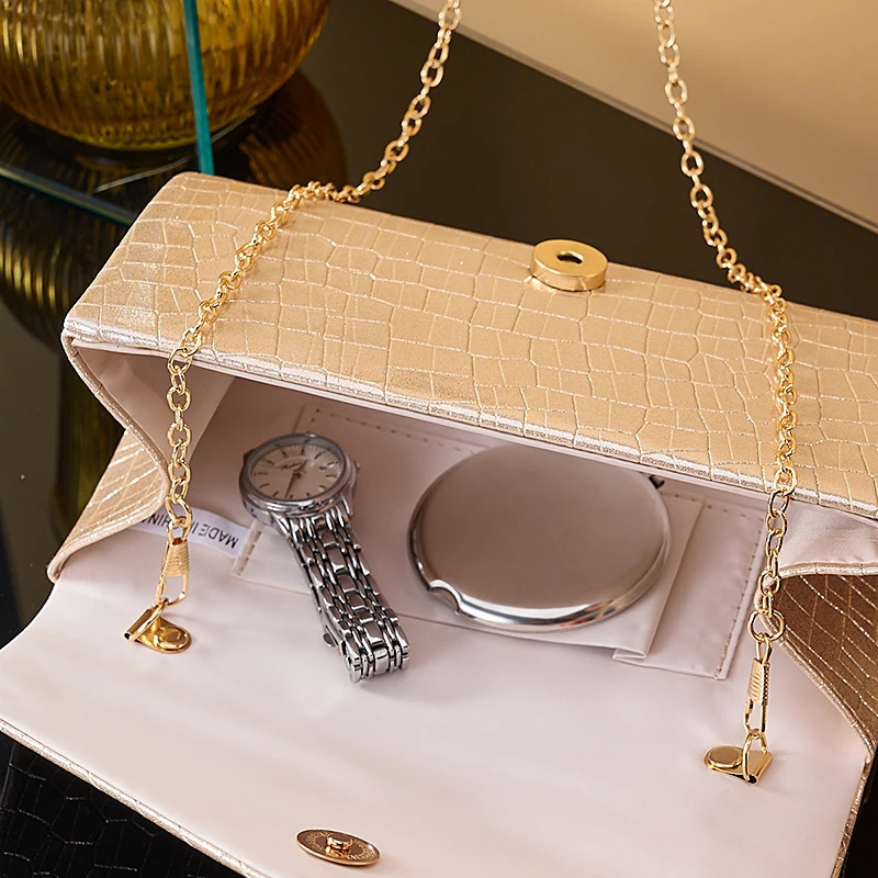 stone print simple clutch bag Wedding party dinner bag Retro large capacity fashion clutch bag Metal chain shoulder bag 250311