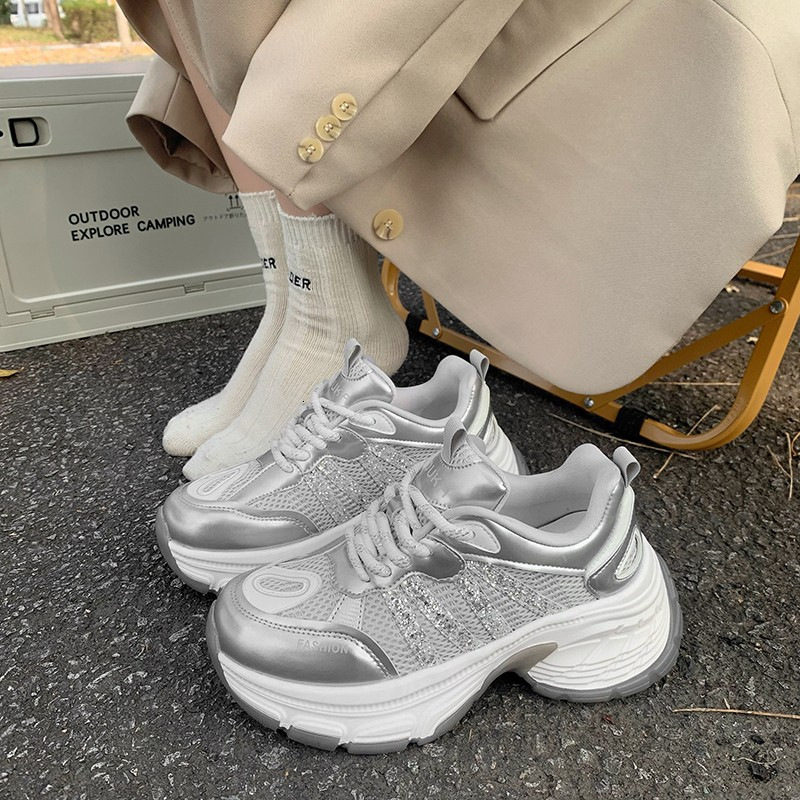 European genuine leather 6cm thick sole dad for women 2025 new mesh breathable height increasing white casual sports shoes ddmypanda