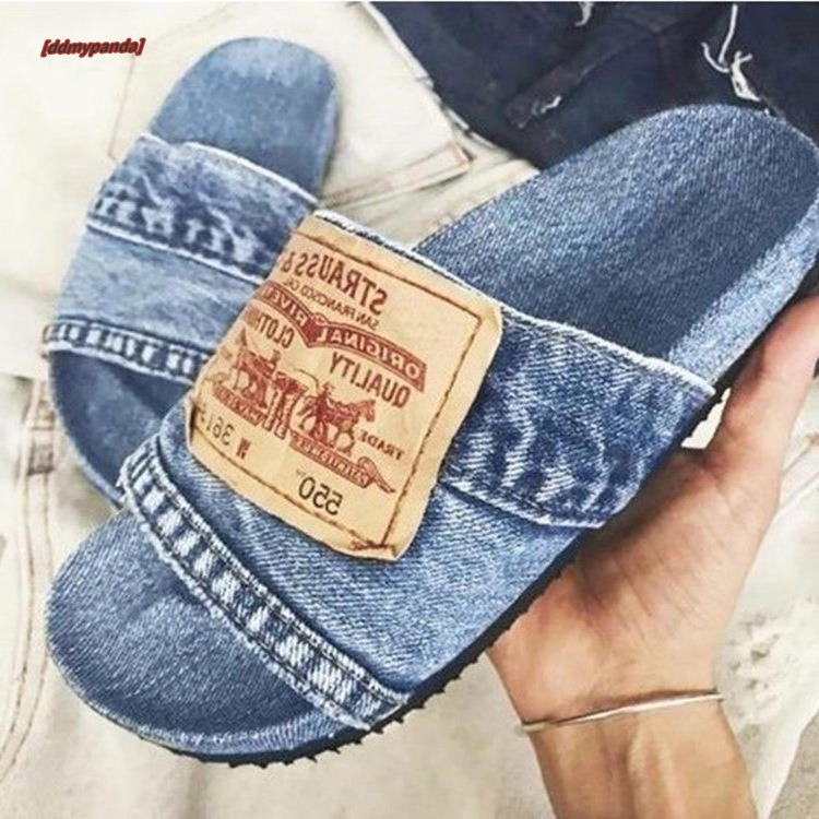 New 2025 Women's Sandals Beach Solid Color Casual Cowboy Fish Mouth Flat Heel Low cut Slippers ddmypanda