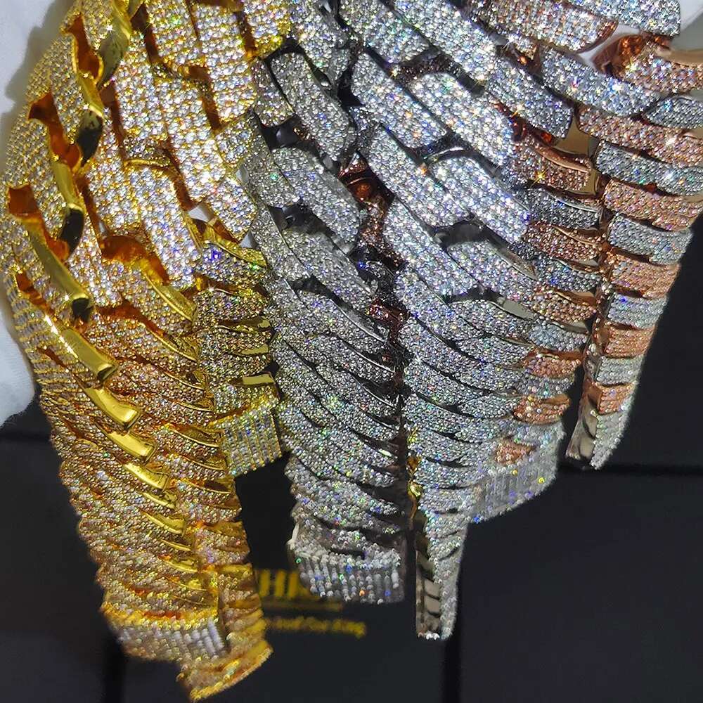 20mm 3 Rows Necklace Gold Sier Two Color Iced Out CZ Thick Cuban k Chain Miami Hip Hop Jewelry