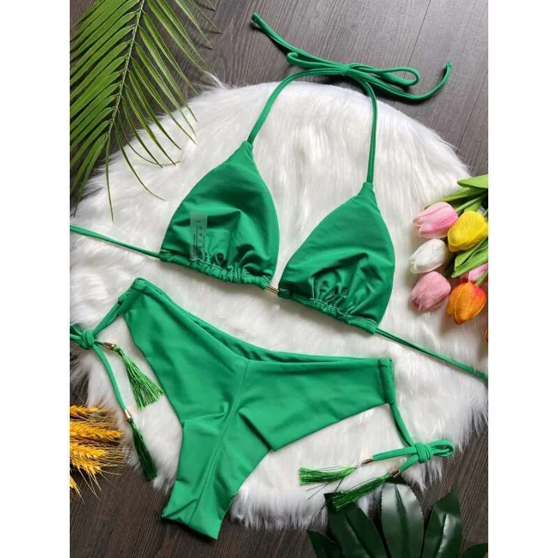 RUOTONSEPT Sexy Solid Color Bandage Bikinis Set Swimwear for Women Two Pieces Triangle Swimwear Brazilian Swimwear Biquinis