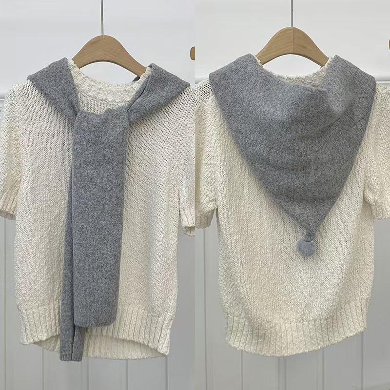 K130 Knitted shawl new style warm soft waxy neck scarf fashionable hat neckband integrated sharp corner with wool ball shawl