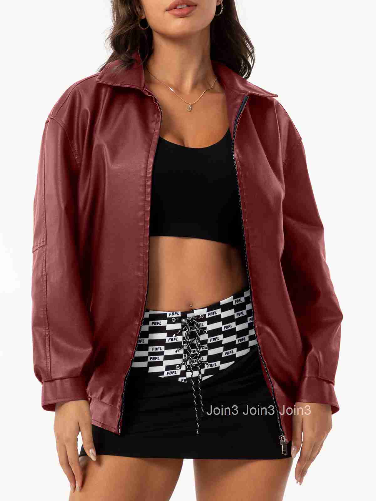 Fashion Loose Fitting Leather Clothes for Women Oversize Womens Jackets Long Sleeved Polo Collar Spring and Autumn Coat