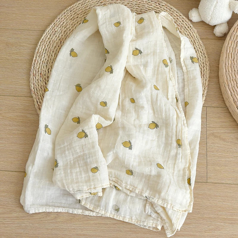 Cherry Lemon Blueberry Muslin Baby Swaddle Blanket for Boys Girls born Cotton Gauze Swaddling Wrap Receiving Blanket Unisex 250314
