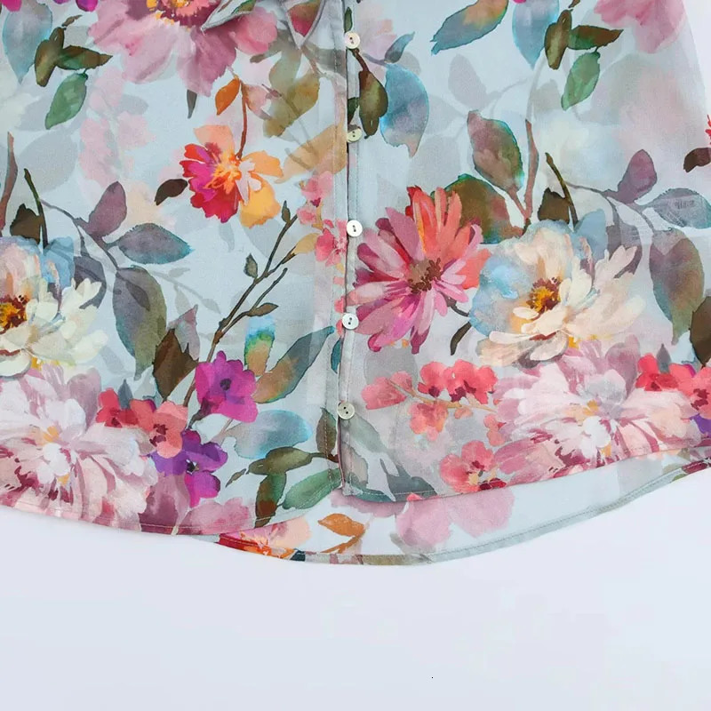 Women Vintage Flower Printed Chiffon Blouses Spring Summer Long Sleeve Bow O-Neck Shirts Woman Holiday Beach Loose Casual Shirt 250310