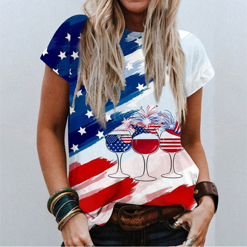 Summer New Women's US Independence Day 3D Digital Printed Round Neck Short Sleeve T-Shirt For Women