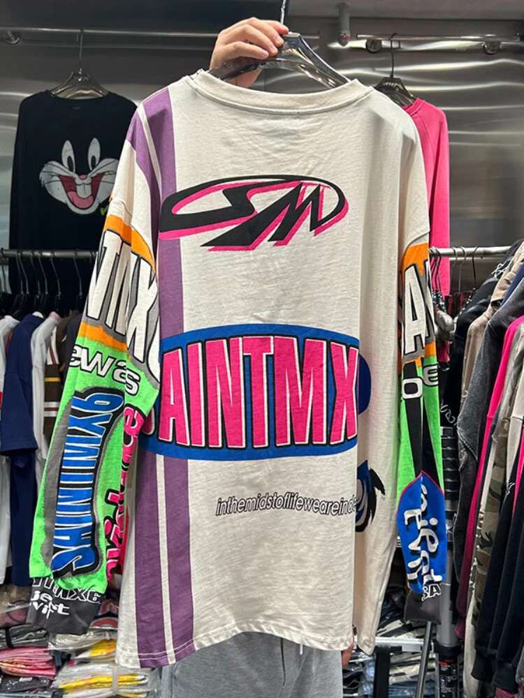 Fashionable Letter Printed Loose Long Sleeves T-Shirt Women's 2023 Spring And Autumn Round Neck Pullover Mid-Length Cotton Top