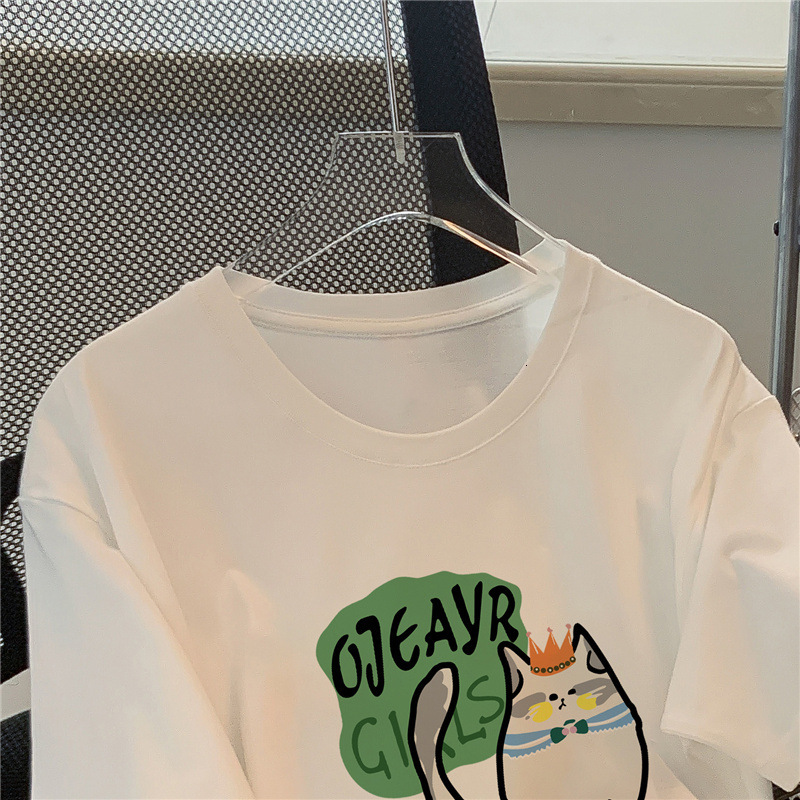 Pick Up Brand Counter Withdraws American Fun Cat Print Short Sleeved T-Shirt For Women