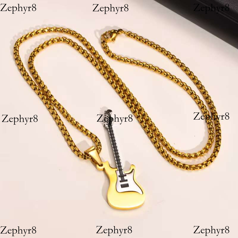 2025 New model Fashion Rock Jewelry Hip Hop Black Guitar Pendant Statement Necklaces Stainless Steel Charms Pendants Necklace for Men