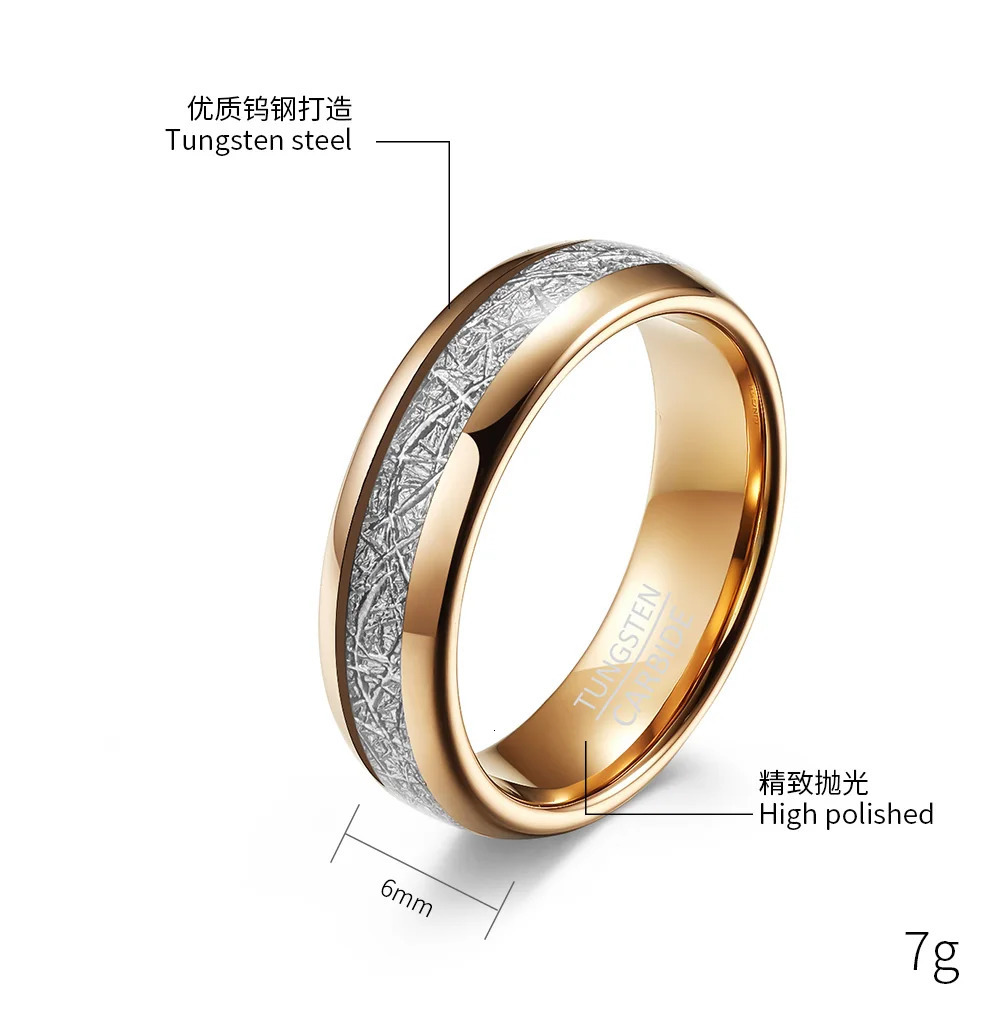 Gold Color Tungsten Carbide Rings For Men Women Couples Engagement Ring Inner Meteorite Filament 4/6/8mm 250310