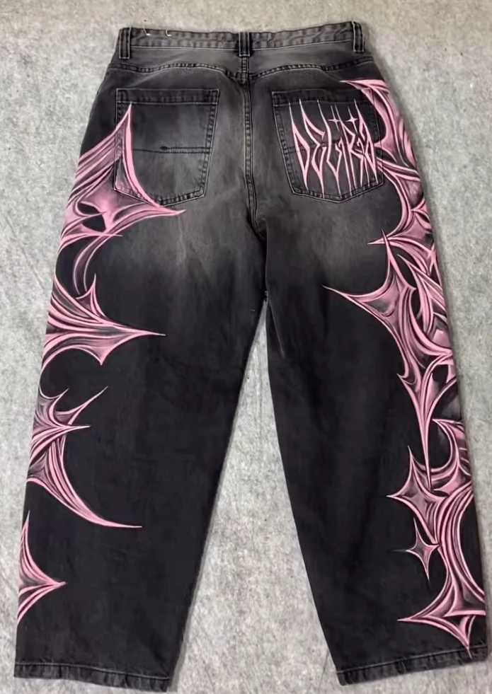 Y2K high street jeans mens retro washed oversized printed Harajuku pants couple American street casual trendy uniform unisexT250319