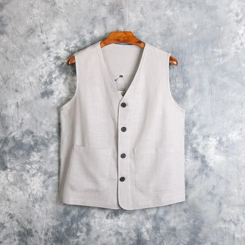 Mens Vest Dress Linen Cotton Waistcoat Jacket Male Formal Vest For Mens Jeans Summer Casual Business Victorian Clothing 250310