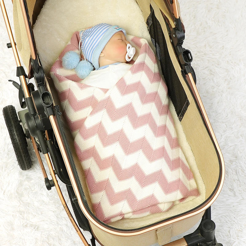 blanket cotton knit born plain weave girl bedding fashion strip baby stroller packaging Swaddle 100 * 80CM soft sleep cover 250314